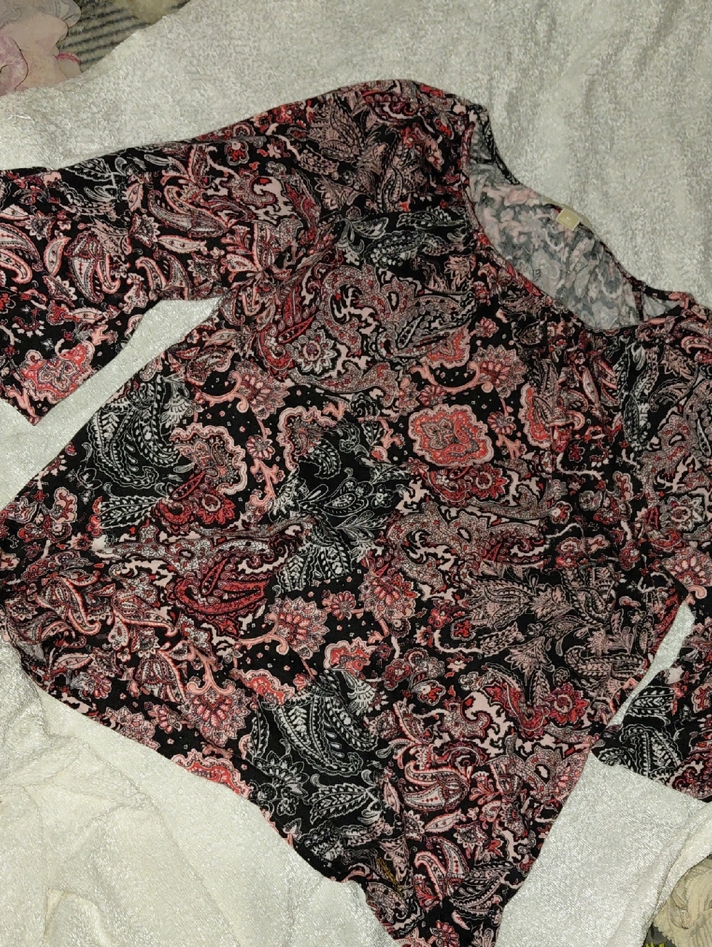 Michael Kors Black Paisley Long-Sleeve Blouse with Pink Accents
